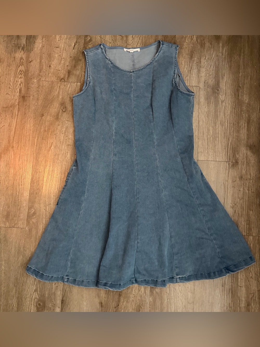 Western Coastal Cowgirl Pleated Denim Chambray Sleeveless Dress Size Medium